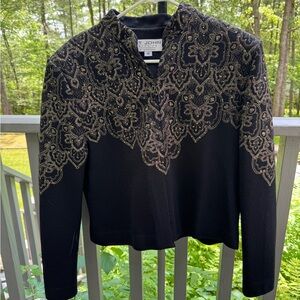 St. John Black and Gold Blazer with Ornate Embellishments